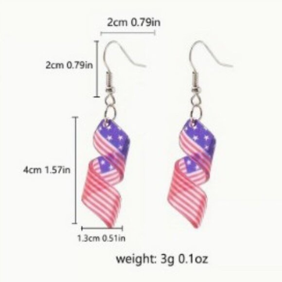 Chic Spiral American Flag Lightweight Acrylic Drop Earrings Alloy Posts - Picture 3 of 4